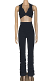 Black Sexy Zipper Sleeveless Ruffle Long Pants Sets WM2610-1