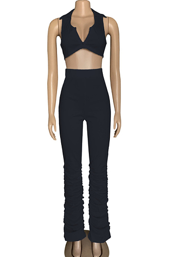 Black Sexy Zipper Sleeveless Ruffle Long Pants Sets WM2610-1