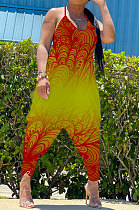 Gradient Red Yellow Women Sexy Gradient Printing Casual Jumpsuits PY826-1