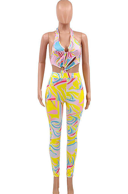 Yellow Color Women Ring Sexy Hollow Out PrintingBodycon Jumpsuits PY0830-2