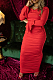 Red Off Shoulder One Word led Flare Sleeve Ruffle Sexy Dress SMD82075-3