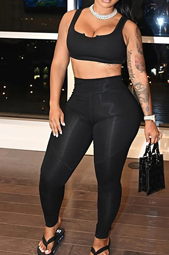 Black Euramerican Fashion Pure Color Yoge Household To Take Sports Sets DN8621-2