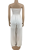 White Fashion Sexy Boot Tube Top Shirred Detail Wide Leg Jumpsuits DN8615-2