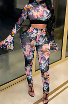 Black Euramerican Sexy Net Yarn Print Spliced Two Piece SMR10141-2