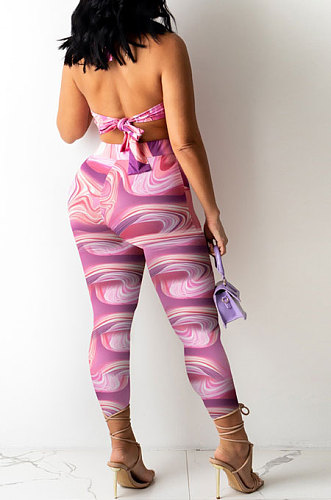 Purple Color Women Ring Sexy Hollow Out PrintingBodycon Jumpsuits PY0830-1