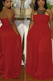 Red Fashion Sexy Boot Tube Top Shirred Detail Wide Leg Jumpsuits DN8615-3