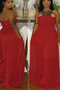 Red Fashion Sexy Boot Tube Top Shirred Detail Wide Leg Jumpsuits DN8615-3