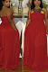 Red Fashion Sexy Boot Tube Top Shirred Detail Wide Leg Jumpsuits DN8615-3