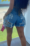 Light Summer Casual Water Washing Hole Tassel Jeans Shorts W8393