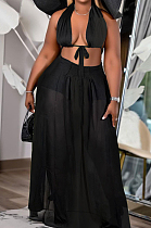 Black Cute Chiffon Boot Tube Top Long Skirts Two Piece MTY6556-1