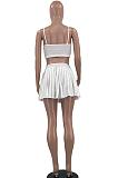 White Summer Fashion Sling Tank Pleated Skirt Tennis Sets W8392-1