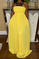 Yellow Fashion Sexy Boot Tube Top Shirred Detail Wide Leg Jumpsuits DN8615-4