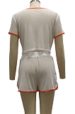 White Fashion Sexy Line Net Yarn Spliced Short Sleeve Shorts Sets SMR10104-1