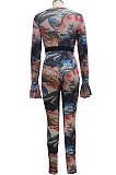 Black Euramerican Sexy Net Yarn Print Spliced Two Piece SMR10141-2