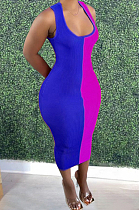 Blue Fashion Double Spliced Tank Bobycon Dress PU6088-3