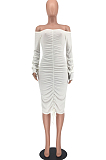 White Sexy Ruffle Fold Flare Sleeve Boob Tube Top Dress SMD9003-1