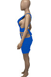 Blue Euramerican Women Pure Color Bandage Hollow Out Sexy Skirts Sets Q903-5