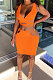 Orange Euramerican Women Pure Color Bandage Hollow Out Sexy Skirts Sets Q903-2