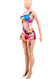 Orange Women Sexy Hollow out Drawsting Mini Dress PY0827-1