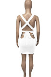 White Euramerican Women Pure Color Bandage Hollow Out Sexy Skirts Sets Q903-1