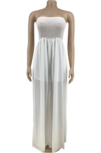 White Fashion Sexy Boot Tube Top Shirred Detail Wide Leg Jumpsuits DN8615-2