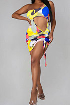 Yellow Women Sexy Hollow out Drawsting Mini Dress PY0827-3