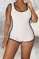 Pink White Fashion Slim Fitting Hoodie Sleeveless Romper Shorts SMR10140-3