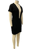 Black Sexy Casual Big Deep V Neck T Shirt Dress DN8616-1