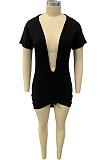 Black Sexy Casual Big Deep V Neck T Shirt Dress DN8616-1