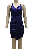Blue Night Club Sling V Neck Slim Fitting Sexy Dress SMR10093-1