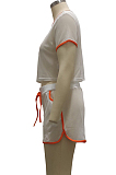 White Fashion Sexy Line Net Yarn Spliced Short Sleeve Shorts Sets SMR10104-1