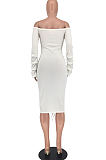 White Sexy Ruffle Fold Flare Sleeve Boob Tube Top Dress SMD9003-1