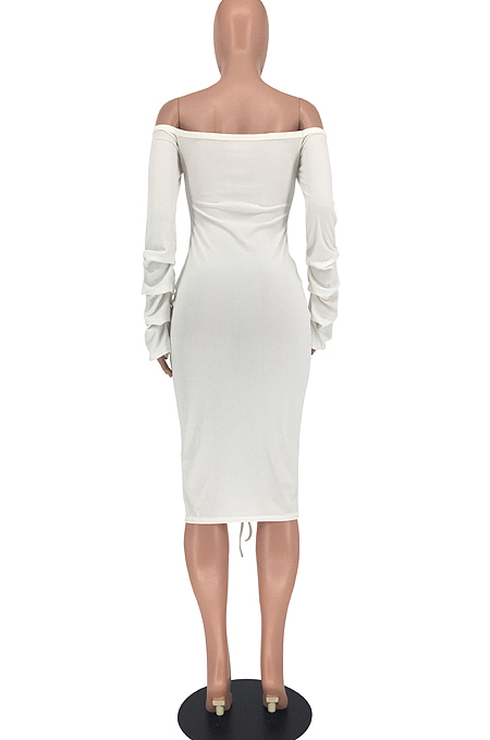 White Sexy Ruffle Fold Flare Sleeve Boob Tube Top Dress SMD9003-1