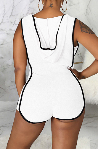 White Fashion Slim Fitting Hoodie Sleeveless Romper Shorts SMR10140-2