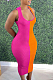 Pink Fashion Double Spliced Tank Bobycon Dress PU6088-1