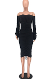 Black Sexy Ruffle Fold Flare Sleeve Boob Tube Top Dress SMD9003-2