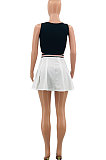 Black White Fashion Tennis Slim Fitting Sport Vest Skirts Sets PY818-1