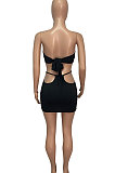 Black Women Chest Wrap Triangular Bandage Hollow Out Sexy Skirts Sets Q889-1