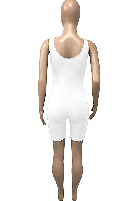 White Pure Color Screw Thread Bodycon Casual Vest Romper Shorts Q896-1