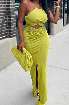 Yellow Sexy Summer Sling Holle Out Open Fork Long Dress PQ8052-2