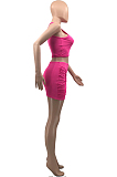 Rose Red Summer Sleeveless Sexy Small Vest Pure Color Short Skirts Two Piece QSS8018-1