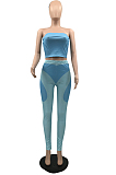 Light Blue Fashion Sexy Boob Tube Top Long Pants Two Piece QSS51022-1