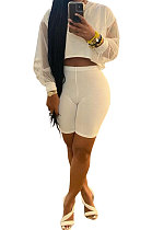 White Euramerican Women Pure Color Net Yarn Spliced Lantern Sleeve Five Minute Shorts Sest Q902-2