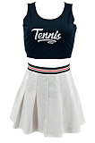 Black White Fashion Tennis Slim Fitting Sport Vest Skirts Sets PY818-1