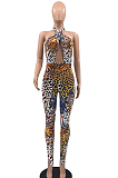 Leopard Print Night Club Casual Halter Neck Sexy Bodycon Jumpsuits QSS51019