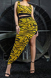 Yellow Euramerican Women Fashion Sexy Stripe Printing Skirts Sets PY819-2