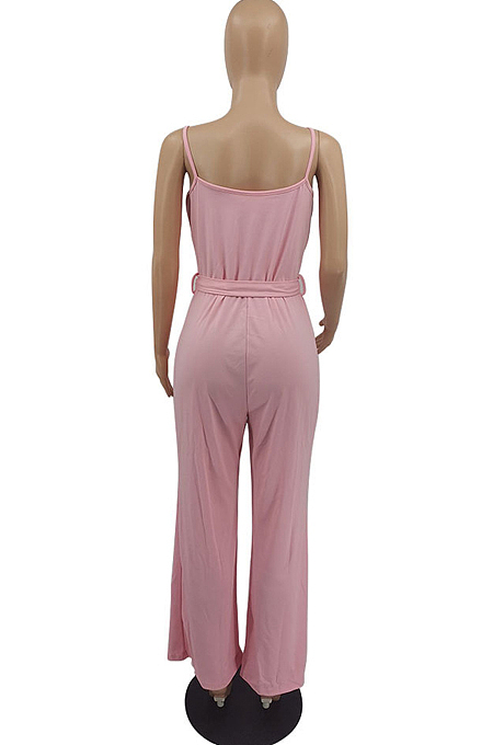 Pink Euramerican Cute Pure Color Sling Wide Leg Jumpsuits MTY6560-2