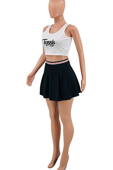 White Black Fashion Tennis Slim Fitting Sport Vest Skirts Sets PY818-2