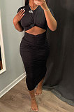 Women Sexy Pure Color Shirred Detail Short Sleeve Long Dress NRS8077