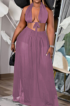 Purple Cute Chiffon Boot Tube Top Long Skirts Two Piece MTY6556-2